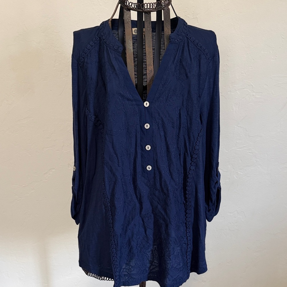 Democracy Deep Blue Blouse with Button Accents